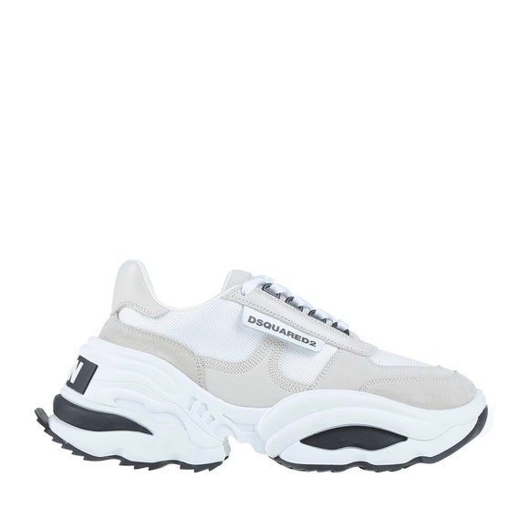 DSQUARED2 | White/Grey Fabric And Suede Lace Up Chunky Sneakers Size 42/ US 9 - Picture 1 of 8